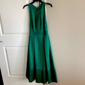 Whistles emerald green halter lace midi dress with back cutout and full skirt